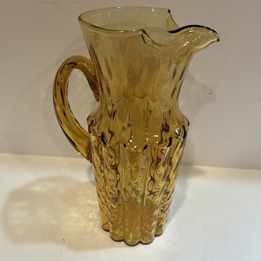Vintage Yellow Glass Pitcher MCM 11.5" Tall - Picture 2 of 6
